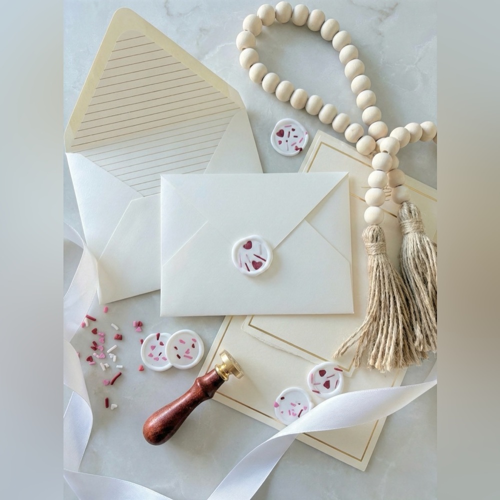 Royal Icing Sprinkle Wax Seals Peel & Stick Faux Icing Valentine Wedding Invite - Picture 6 of 16